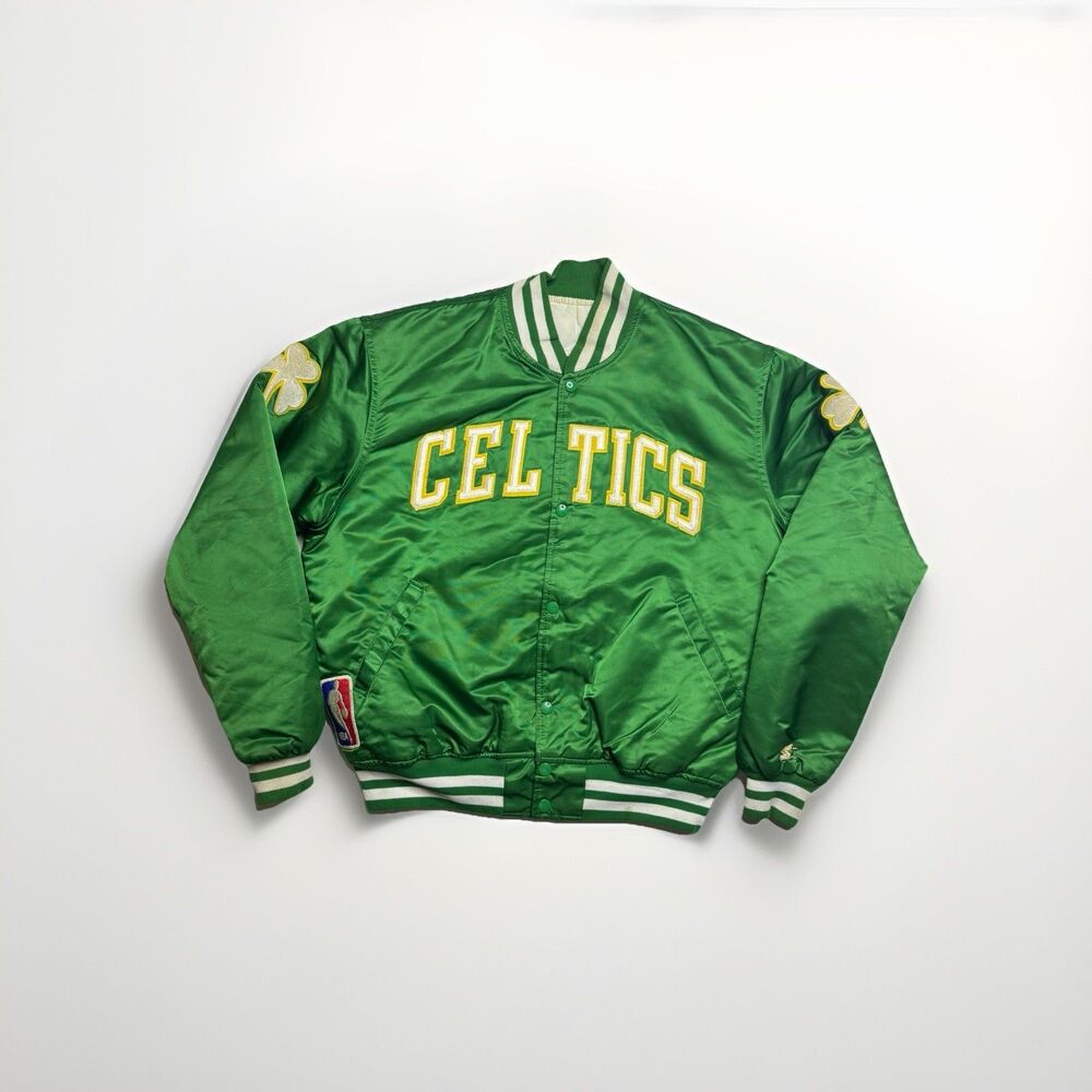 Vintage 80s 90s Starter Boston Celtics Satin Jacket NBA Shamrock Green USA Large